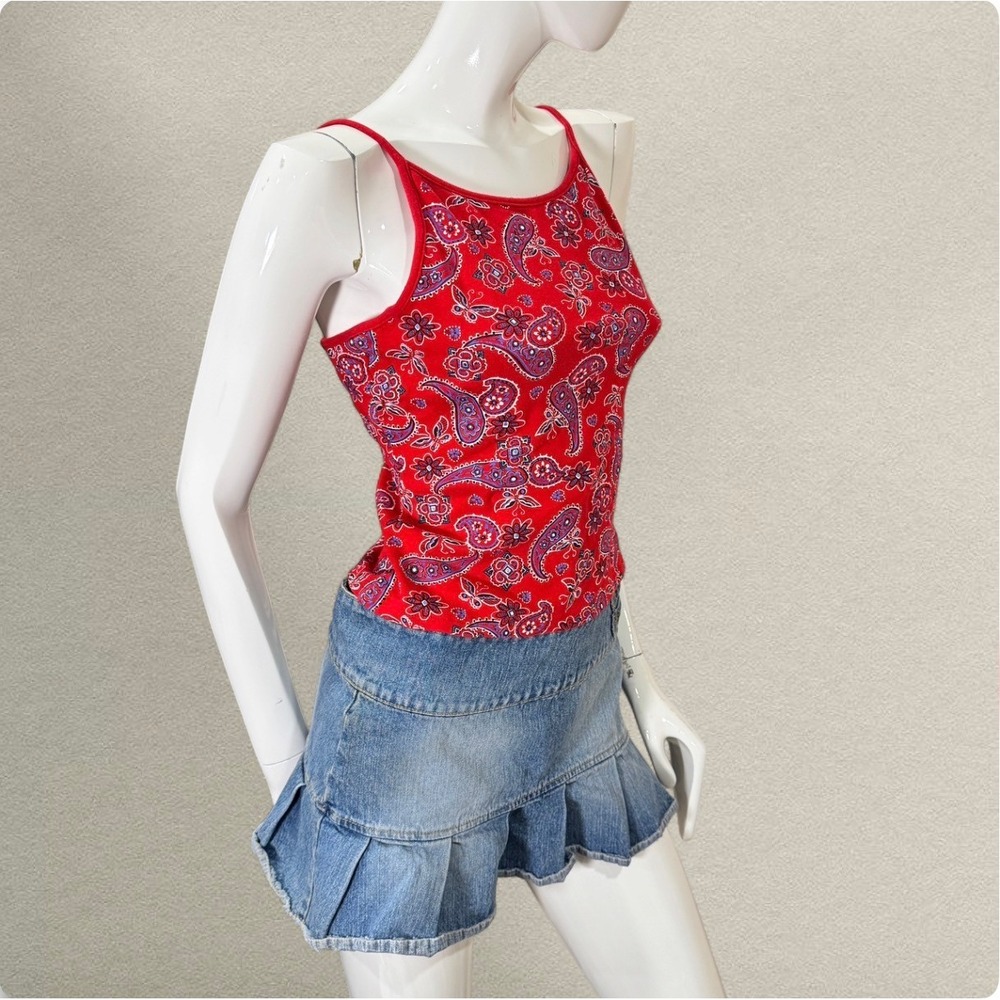 Energie Red Paisley Camisole Tank Top Y2K Fitted Shelf Bra S / M Cotton Sporty - Picture 3 of 8